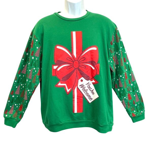Happy Holidays I'm the Gift You're Welcome Ugly Christmas Sweatshirt Size Med - Picture 1 of 4